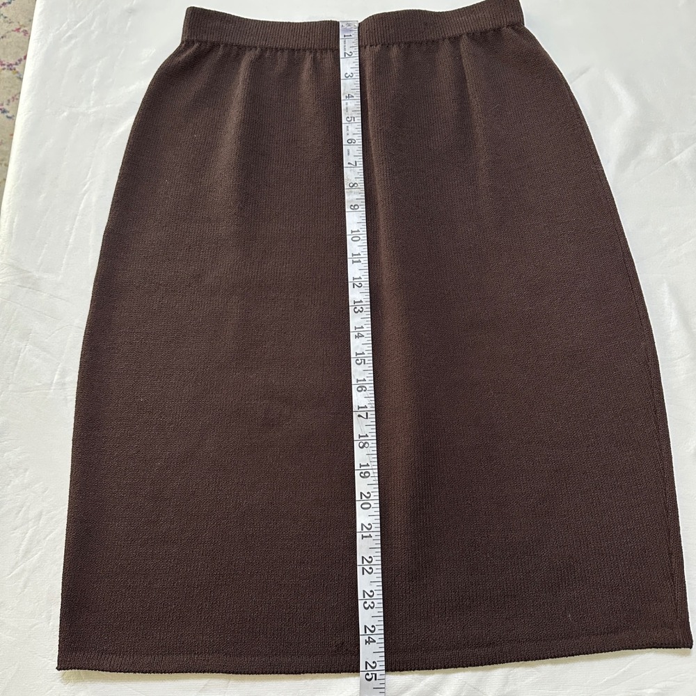 St. John Collection Brown Knit Suit Set Sz 14/12 Gold Buttons Mended Flaws Vtg - Picture 12 of 16